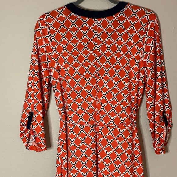 PerSeption Concept Dress MED Red Blue Stretchy Geometric Office Wear Boutique - Picture 9 of 12